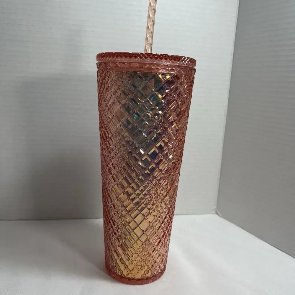 NWTStarbucks Holiday 2021 Iridescent Rose Gold Jewel Cold Cup Tumbler 24oz Venti